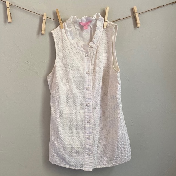 Lily Pulitzer Vintage Ruffle Blouse 100% cotton- 2 - Picture 1 of 3